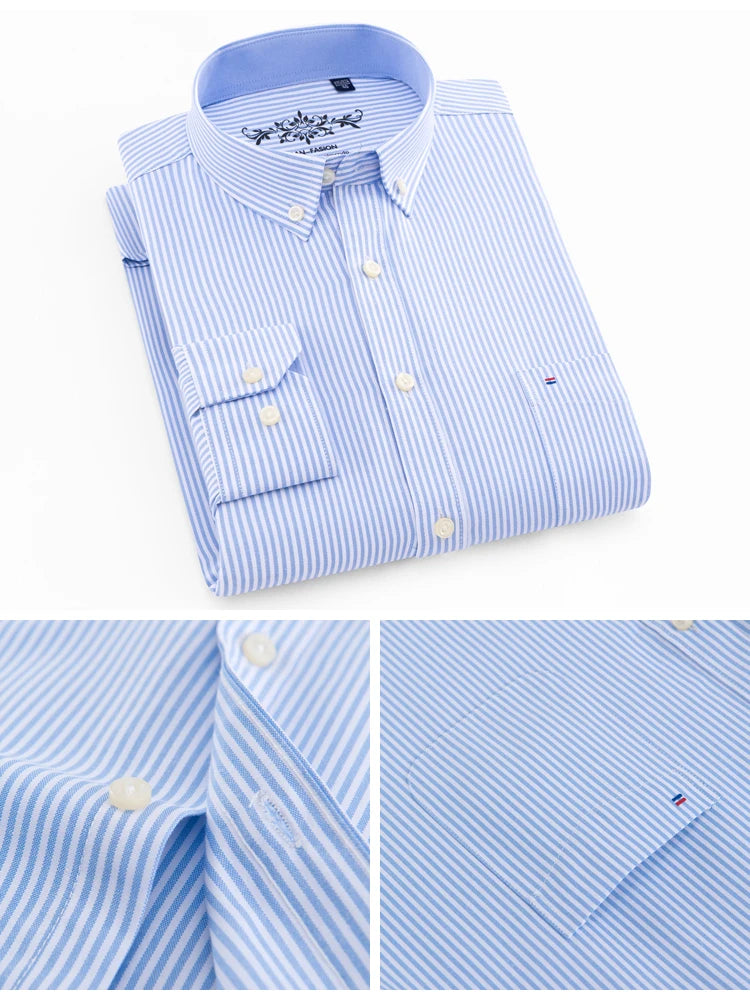 Men's Oxford Cotton Striped Shirt, Long Sleeve Shirt