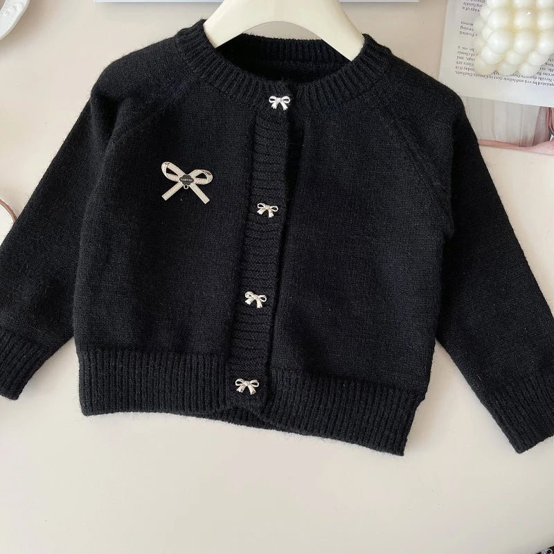 Girls' Suit Fashion Small Fragrance Bow Sweater + Floral Skirt Two-piece Set