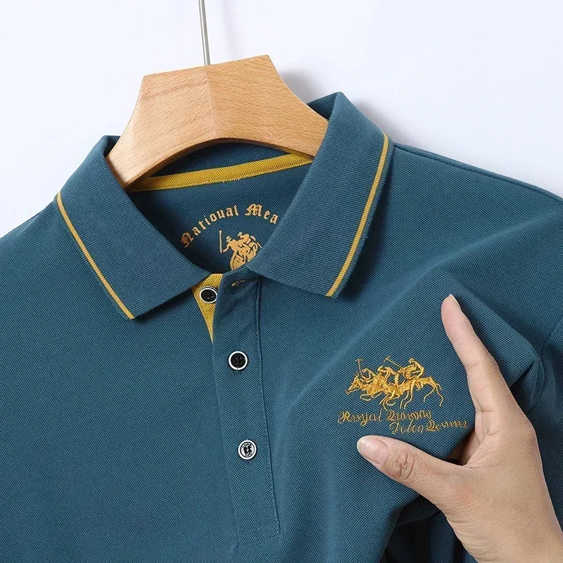Neues Herren-T-Shirt mit klassischem Kragen und Stickerei, modisch, lässig, langärmelig
