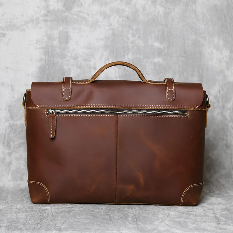 Men's Top Layer Cowhide Briefcase Crazy Horse Leather Bag