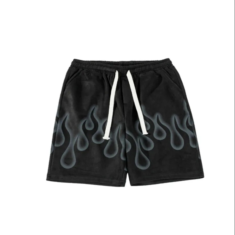 Sommer Hip Hop High Street Shorts mit Flammengrafik