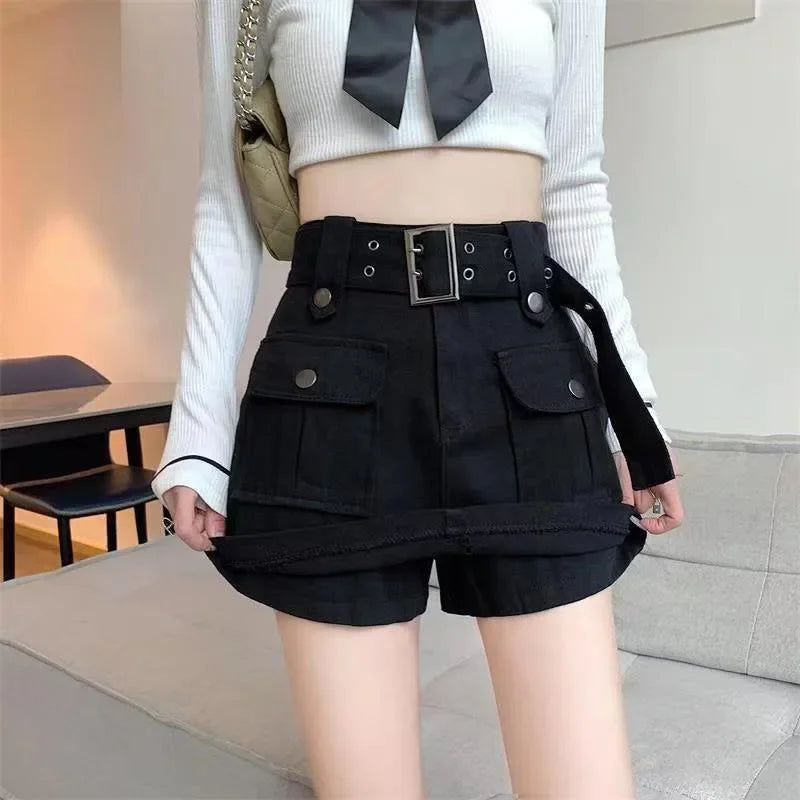 Lucyever High Waist Mini Skirt with Belt Short Culotte Skirt