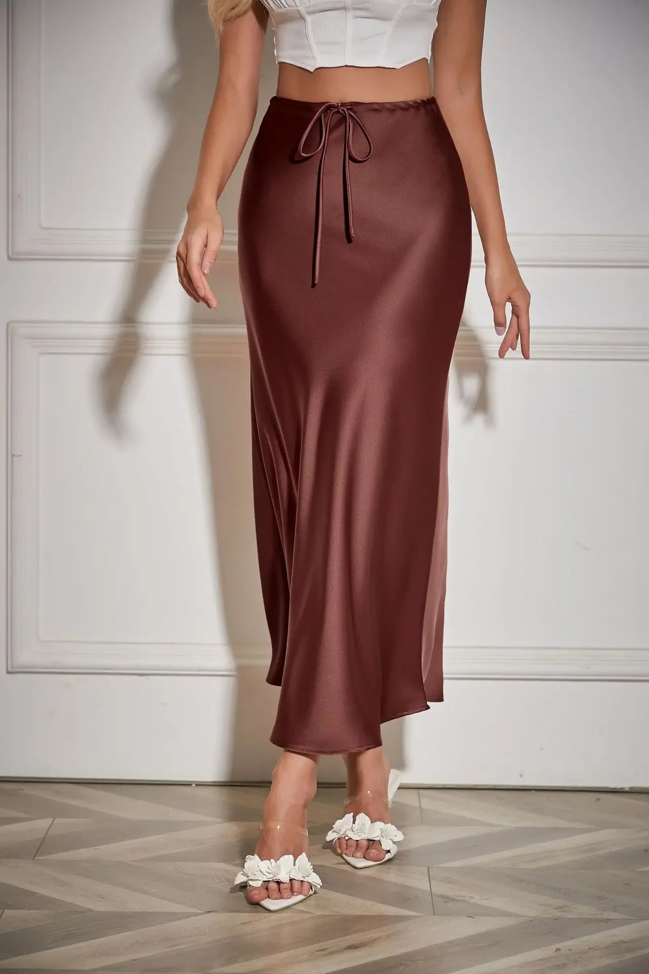 High Waist Skirts for Women Temperament Elegant Black Satin Skirt Classics Versatile Slim Long Skirt