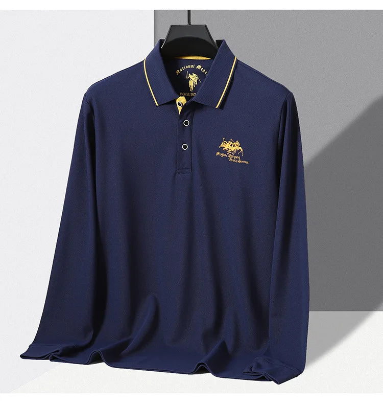 Neues Herren-T-Shirt mit klassischem Kragen und Stickerei, modisch, lässig, langärmelig