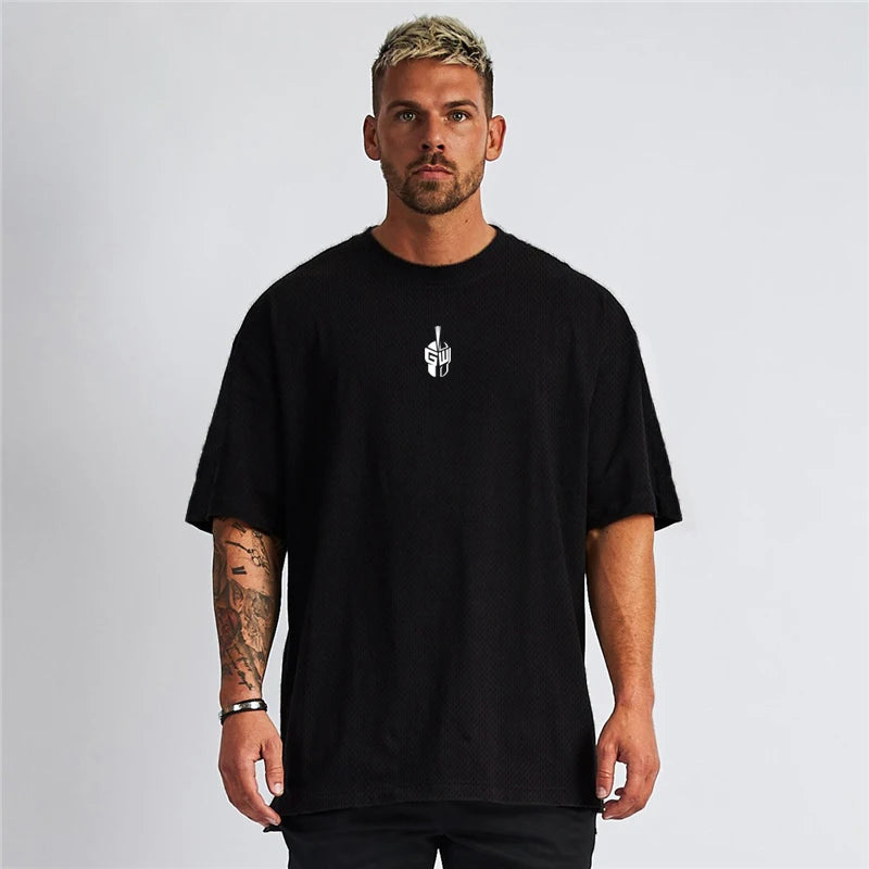 Mesh Oversized T-Shirt Herren Überschnittene Schultern Halbarm