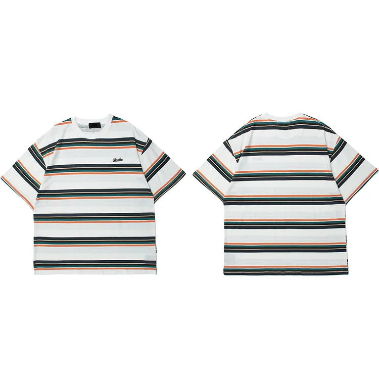 T-Shirt Streetwear Casual Gestreifte Männer Kurzarm Tops