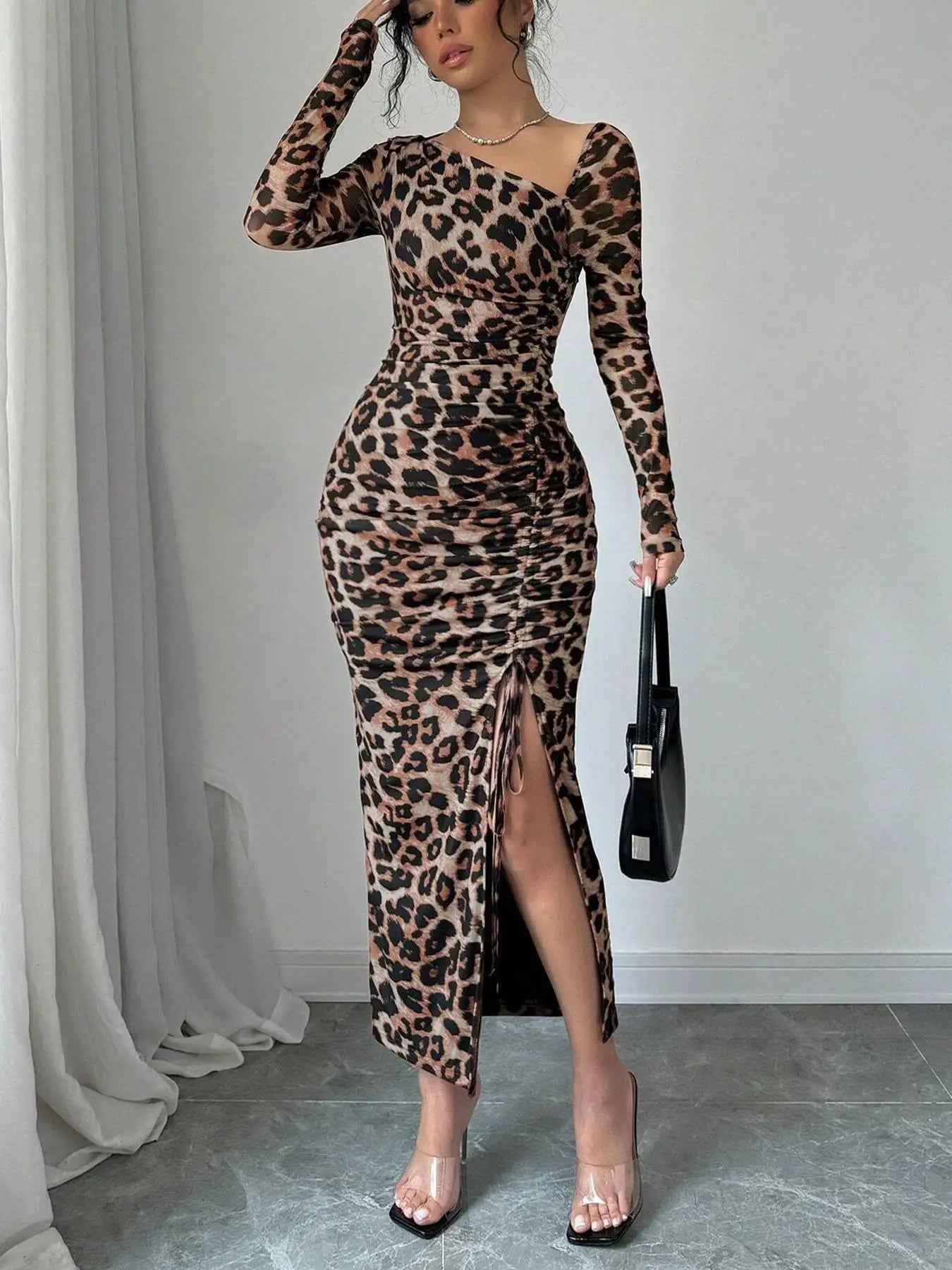 Sexy Leopard Print Split Long Dress