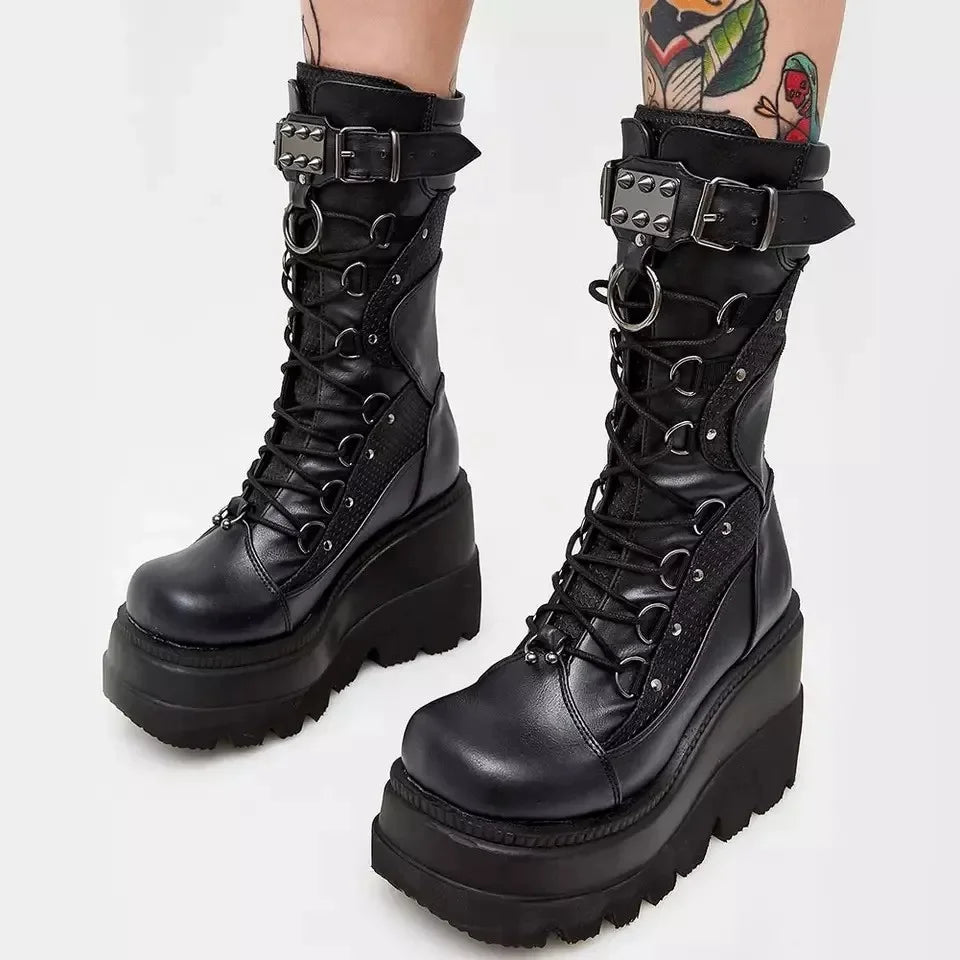 New Ladies Goth Platform Boots