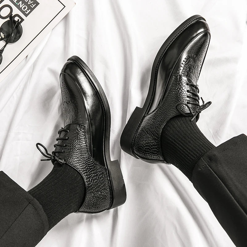 Men Casual Brock Oxford Retro Crocodile Leather Shoes