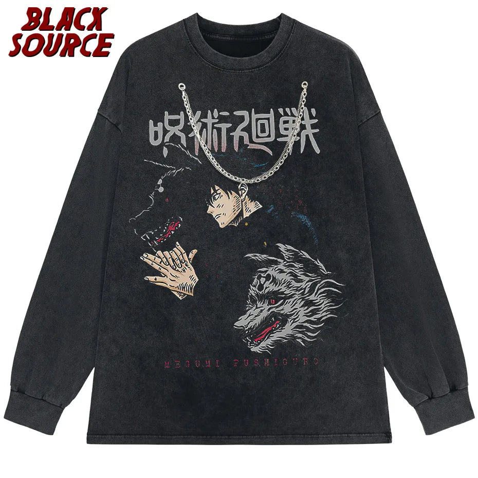 Männer Harajuku Schwarz Gewaschen T-Shirt Hip Hop Streetwear