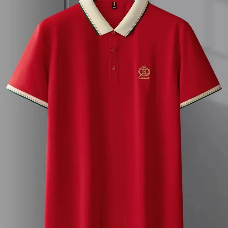 Weißes Poloshirt für Herren, bestickt, hochwertig, atmungsaktiv