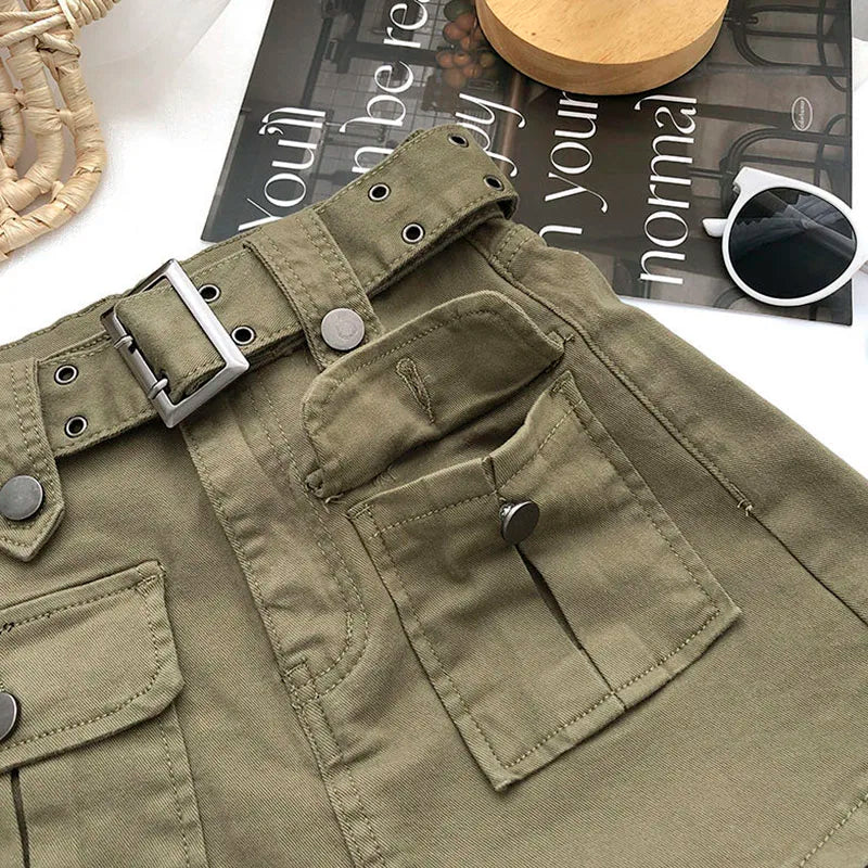 Lucyever High Waist Mini Skirt with Belt Short Culotte Skirt