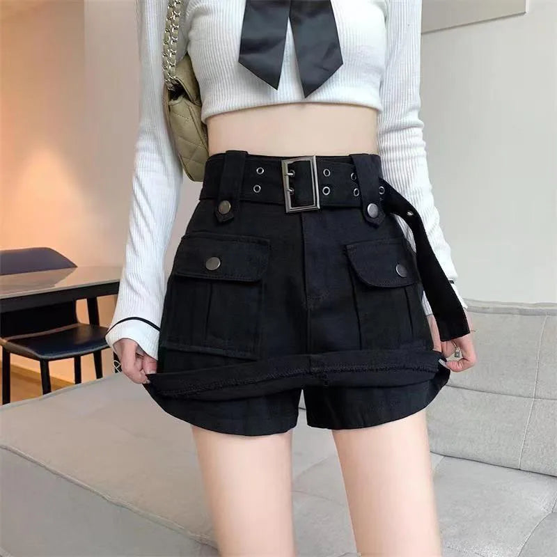 Lucyever High Waist Mini Skirt with Belt Short Culotte Skirt