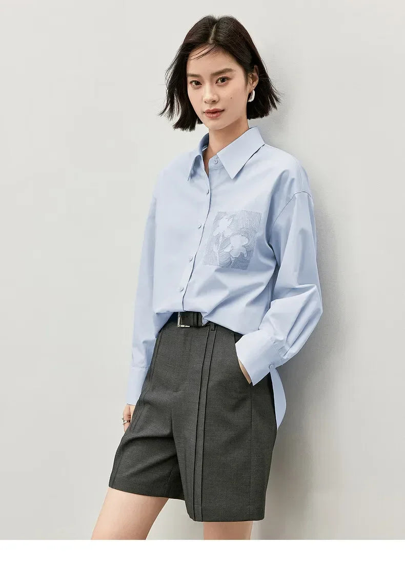 Autumn Loose Fit Drop Long Sleeve Simple Commute Shirts