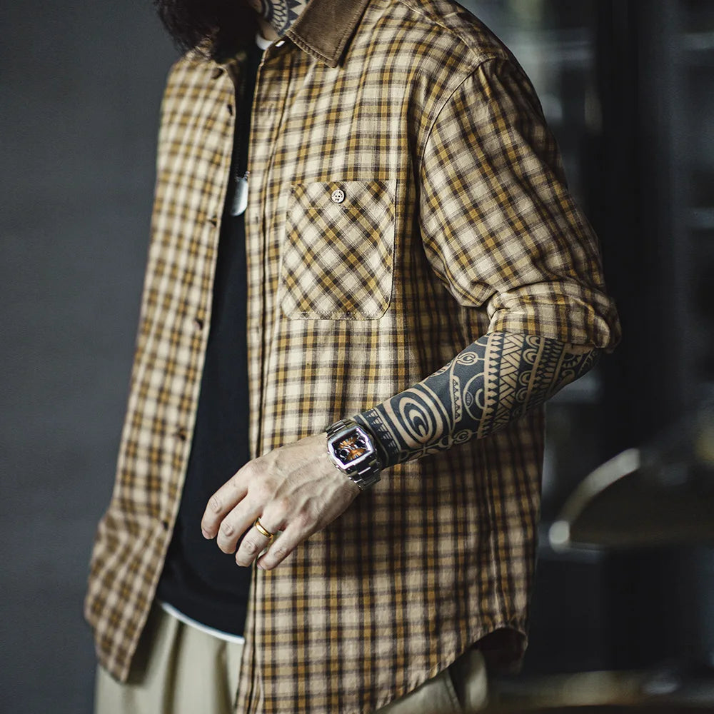 Neue Vintage Karierte Langarmhemden