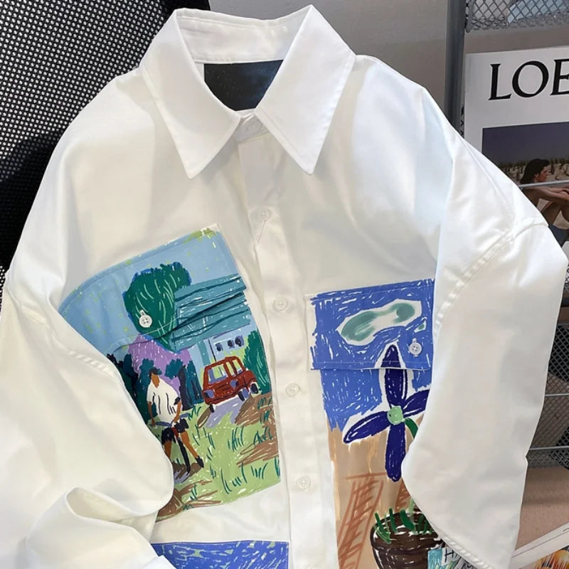 Neues französisches Vintage-Unikat, Graffiti-Ölgemälde-Shirt