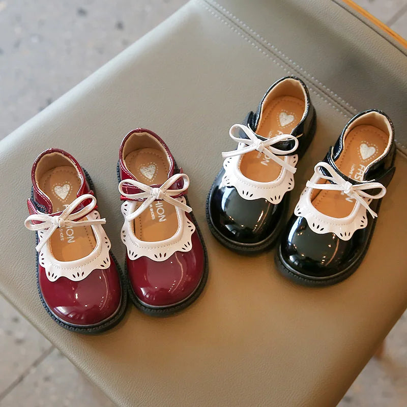New Elegant Patent Leather Bowknot Children Flat Shoes