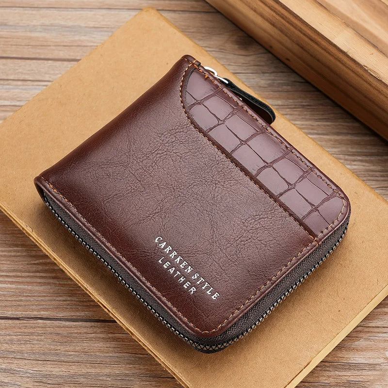 Männer Reißverschluss Luxus Münzfach Retro Patchwork Geldbörse