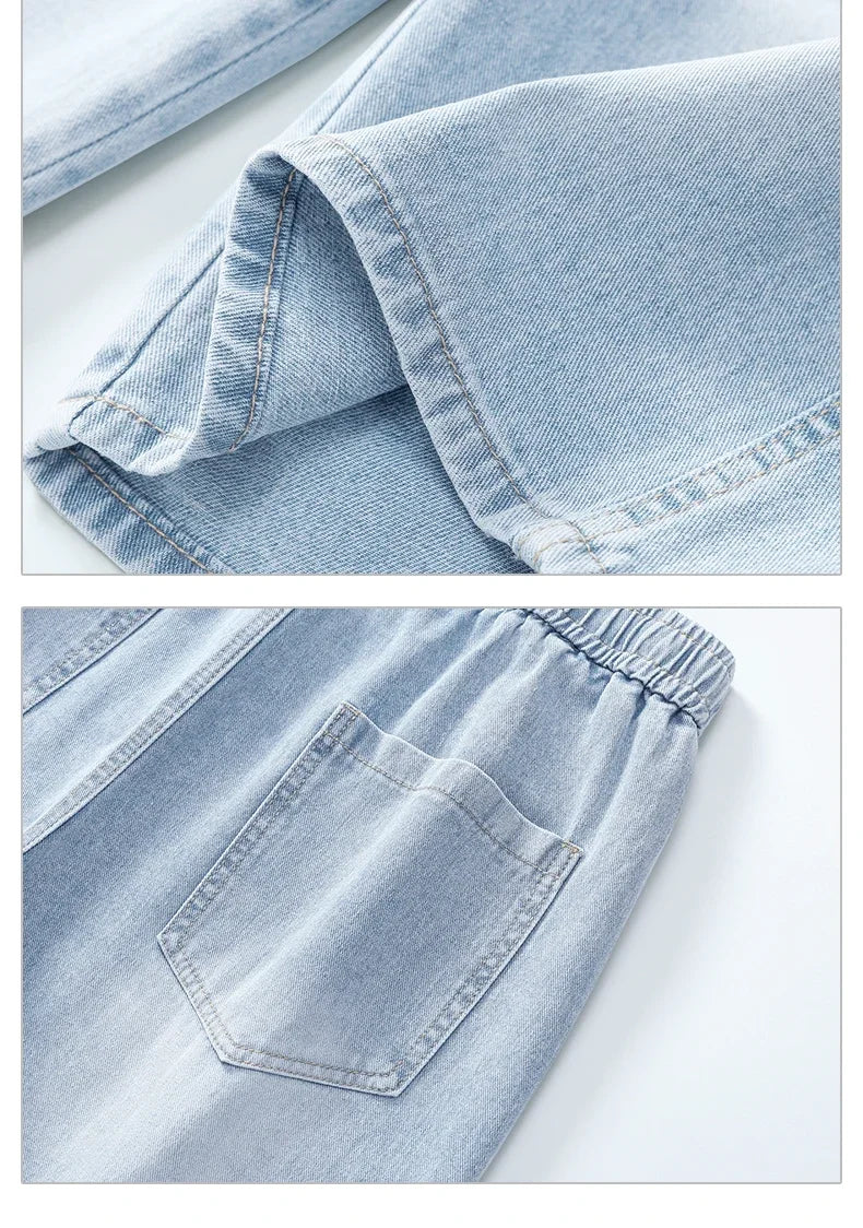 Thin Retro Casual Denim Shorts Soft Comfortable Stretchy Loose Drawstring