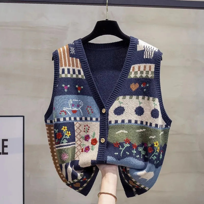 New V-neck Knitted Cardigan Vest