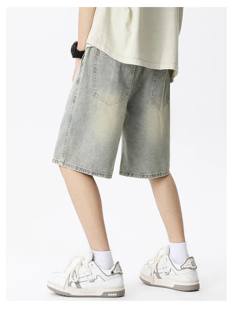 Thin Retro Casual Denim Shorts Soft Comfortable Stretchy Loose Drawstring