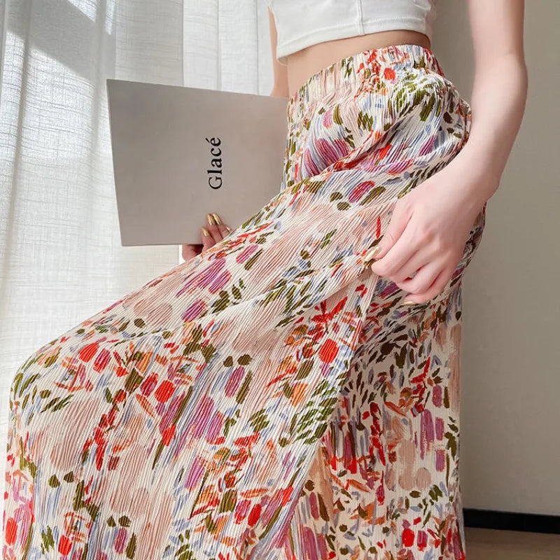 Sommerhose mit dünnem Print und elastischer Taille