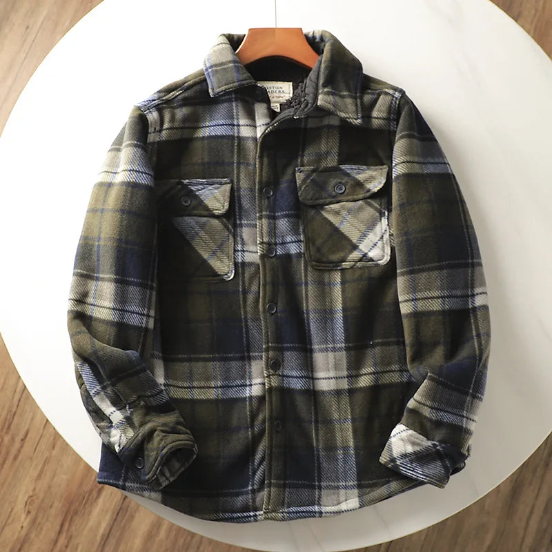 Warmes kariertes Winter-Fleece-Leinenhemd für Herren