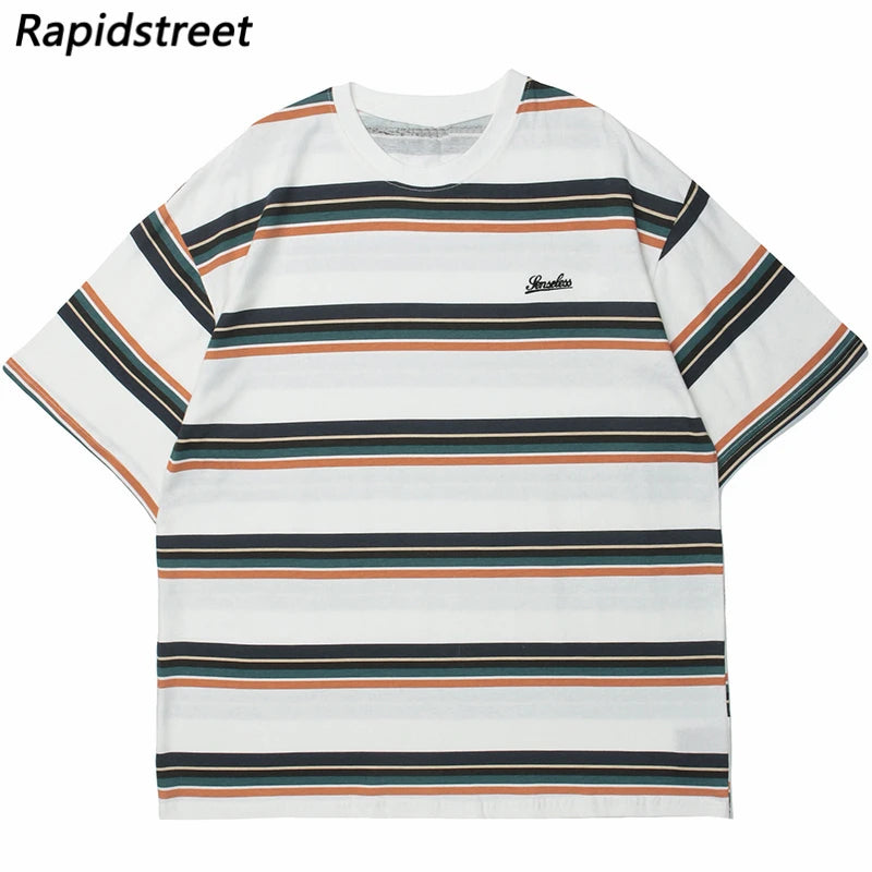 T-Shirt Streetwear Casual Gestreifte Männer Kurzarm Tops