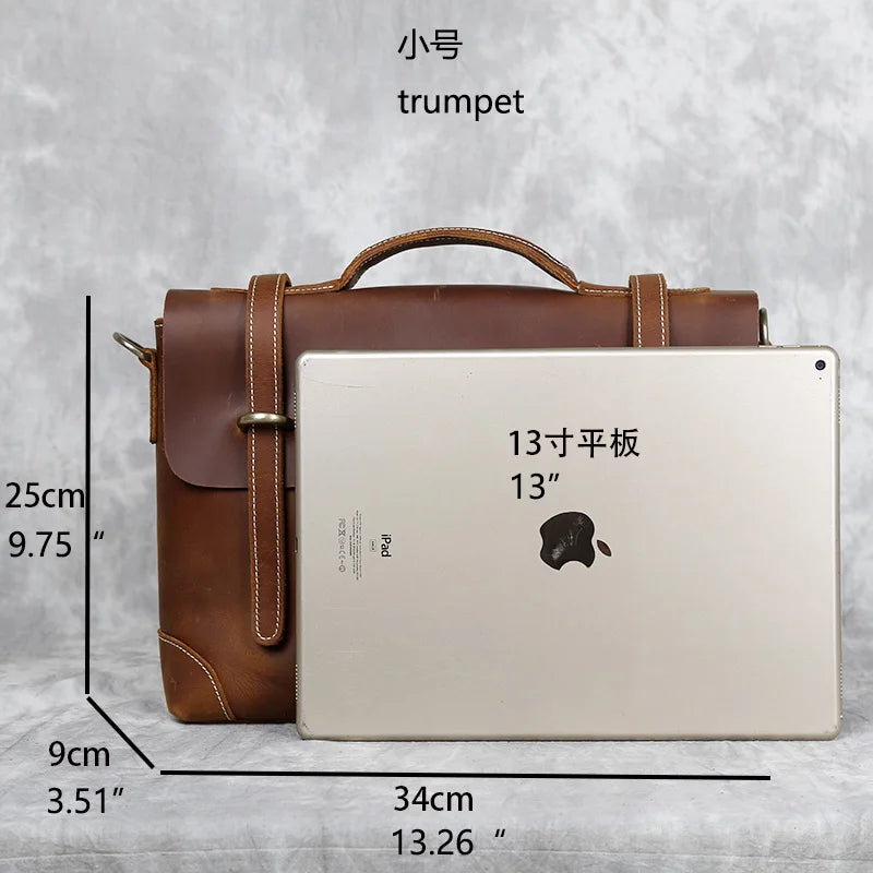 Men's Top Layer Cowhide Briefcase Crazy Horse Leather Bag