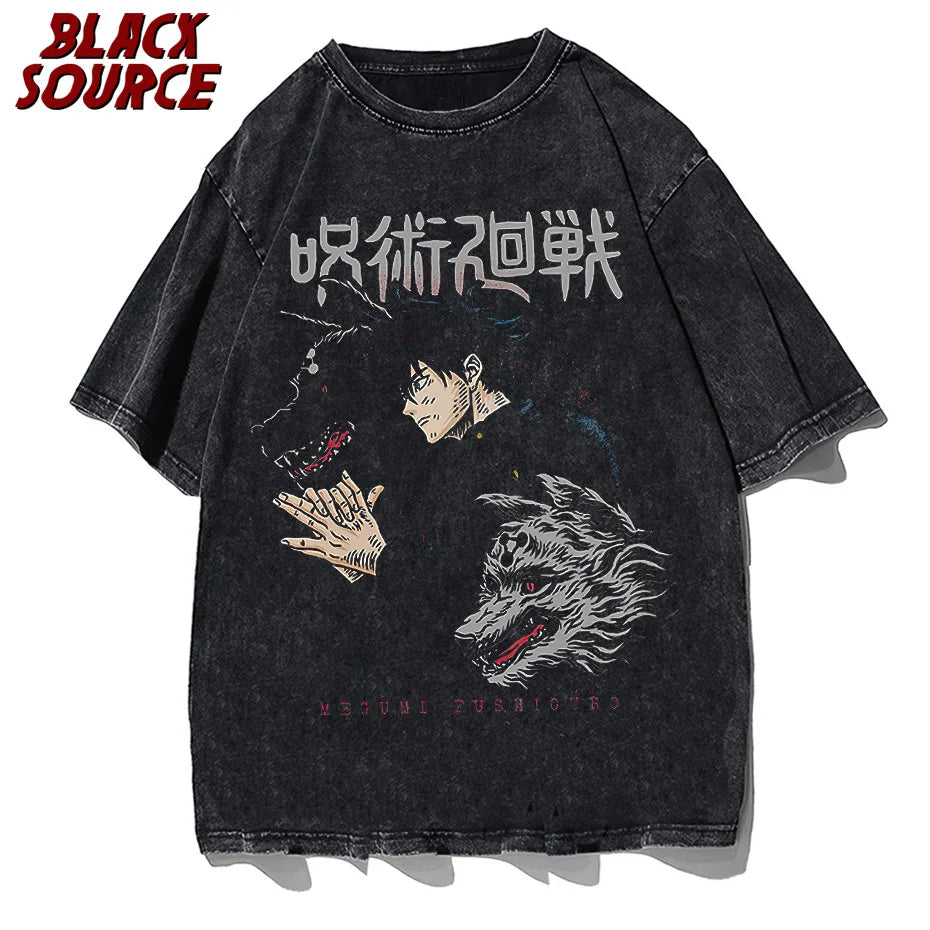 Männer Harajuku Schwarz Gewaschen T-Shirt Hip Hop Streetwear