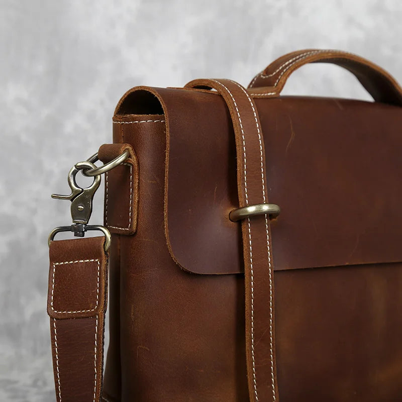 Men's Top Layer Cowhide Briefcase Crazy Horse Leather Bag