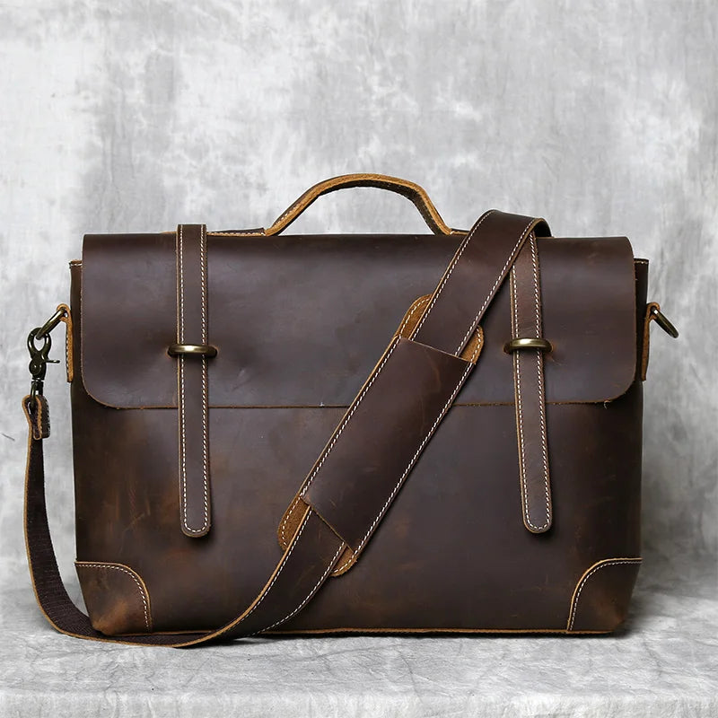 Men's Top Layer Cowhide Briefcase Crazy Horse Leather Bag