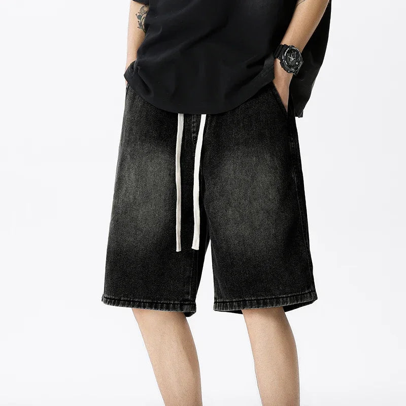 Thin Retro Casual Denim Shorts Soft Comfortable Stretchy Loose Drawstring