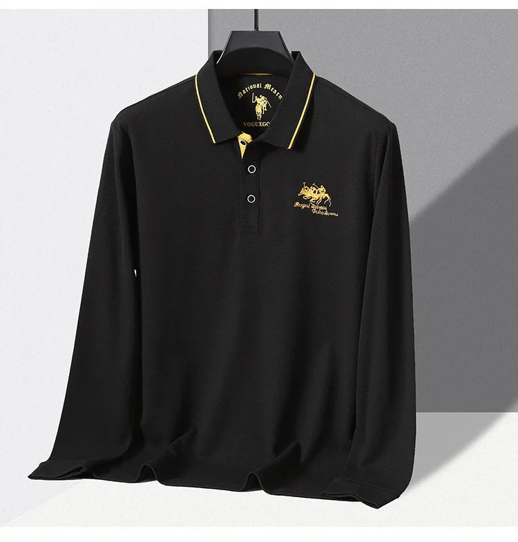 Neues Herren-T-Shirt mit klassischem Kragen und Stickerei, modisch, lässig, langärmelig