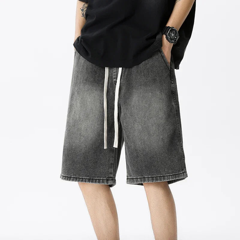 Thin Retro Casual Denim Shorts Soft Comfortable Stretchy Loose Drawstring