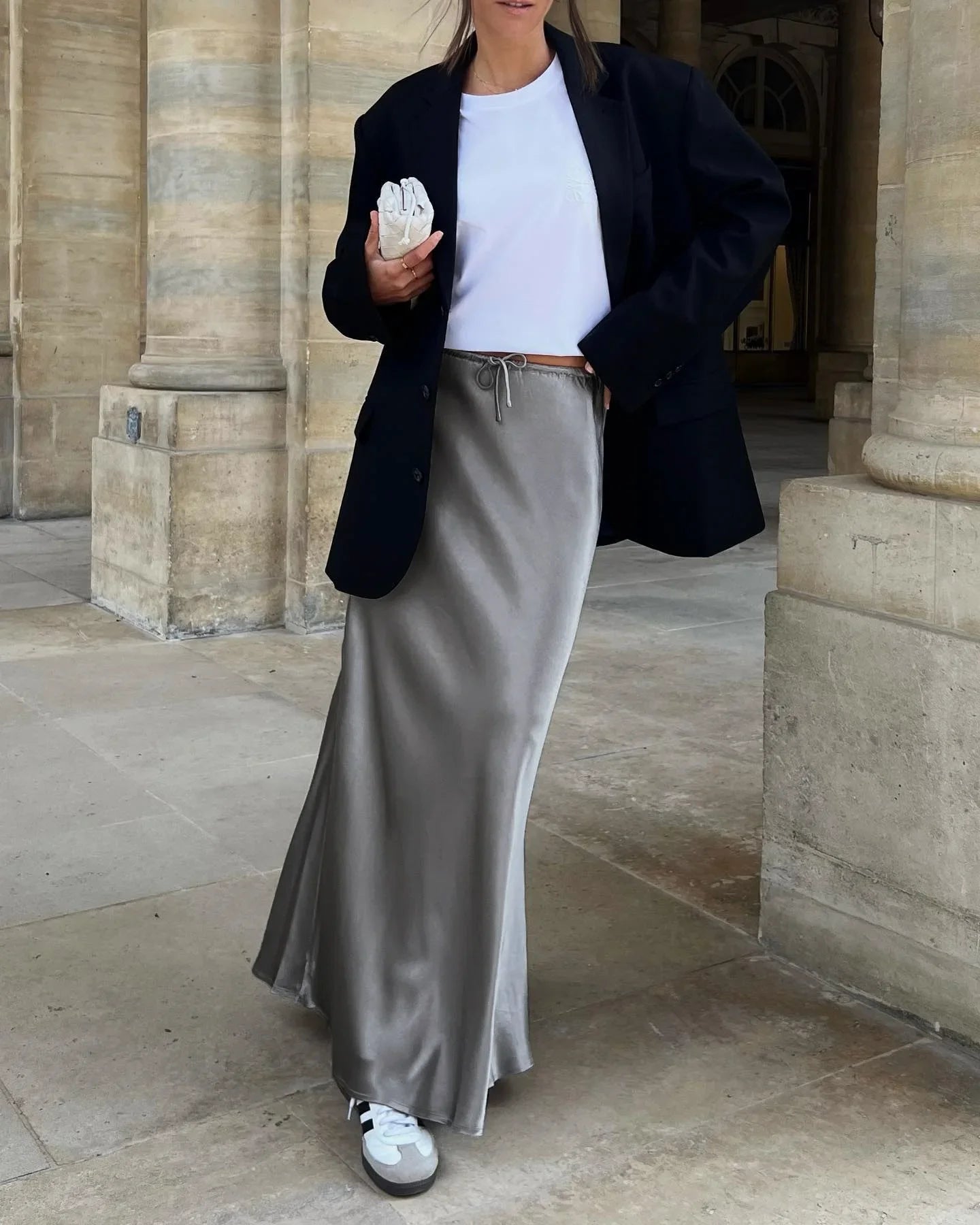 High Waist Skirts for Women Temperament Elegant Black Satin Skirt Classics Versatile Slim Long Skirt