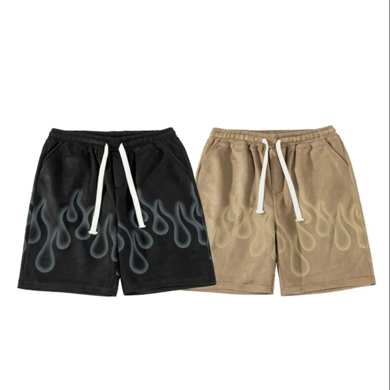 Sommer Hip Hop High Street Shorts mit Flammengrafik