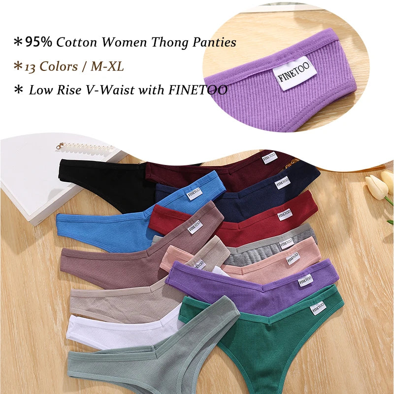 Damen String Tanga aus Baumwolle mit V-Taille und G-String, einfarbig, gestreift