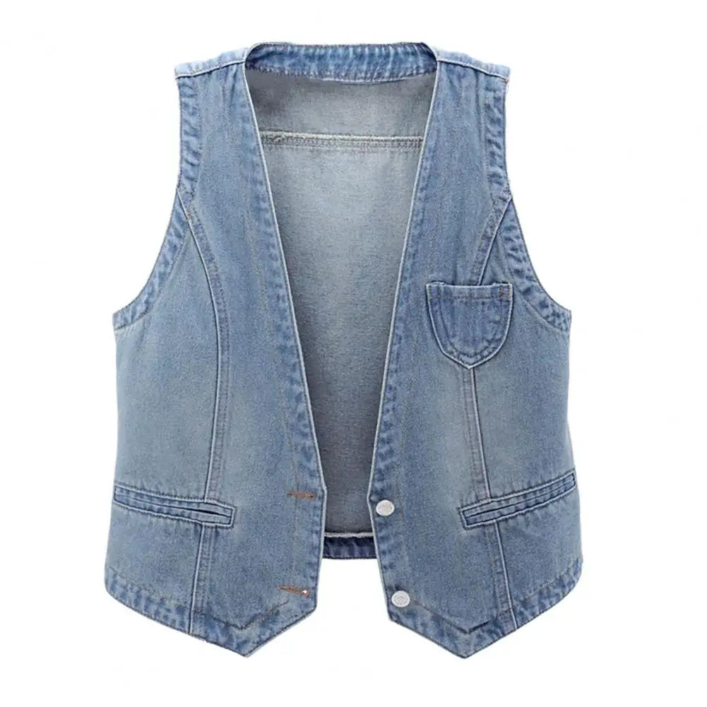 Women Long-sleeved Vintage Denim Vest