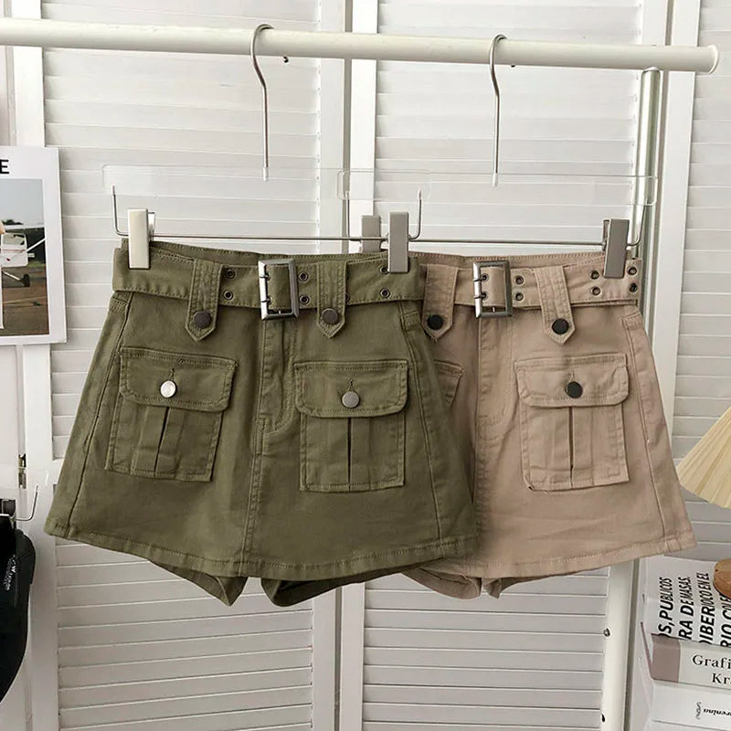 Lucyever High Waist Mini Skirt with Belt Short Culotte Skirt