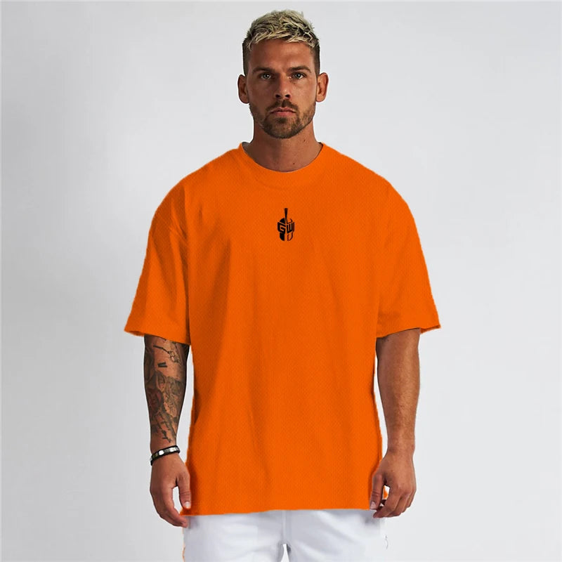 Mesh Oversized T-Shirt Herren Überschnittene Schultern Halbarm