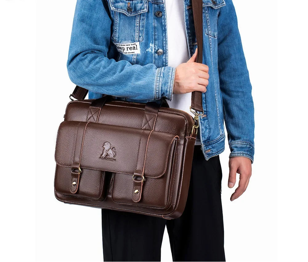 Neu 100% echtes leder herren aktentasche laptoptasche