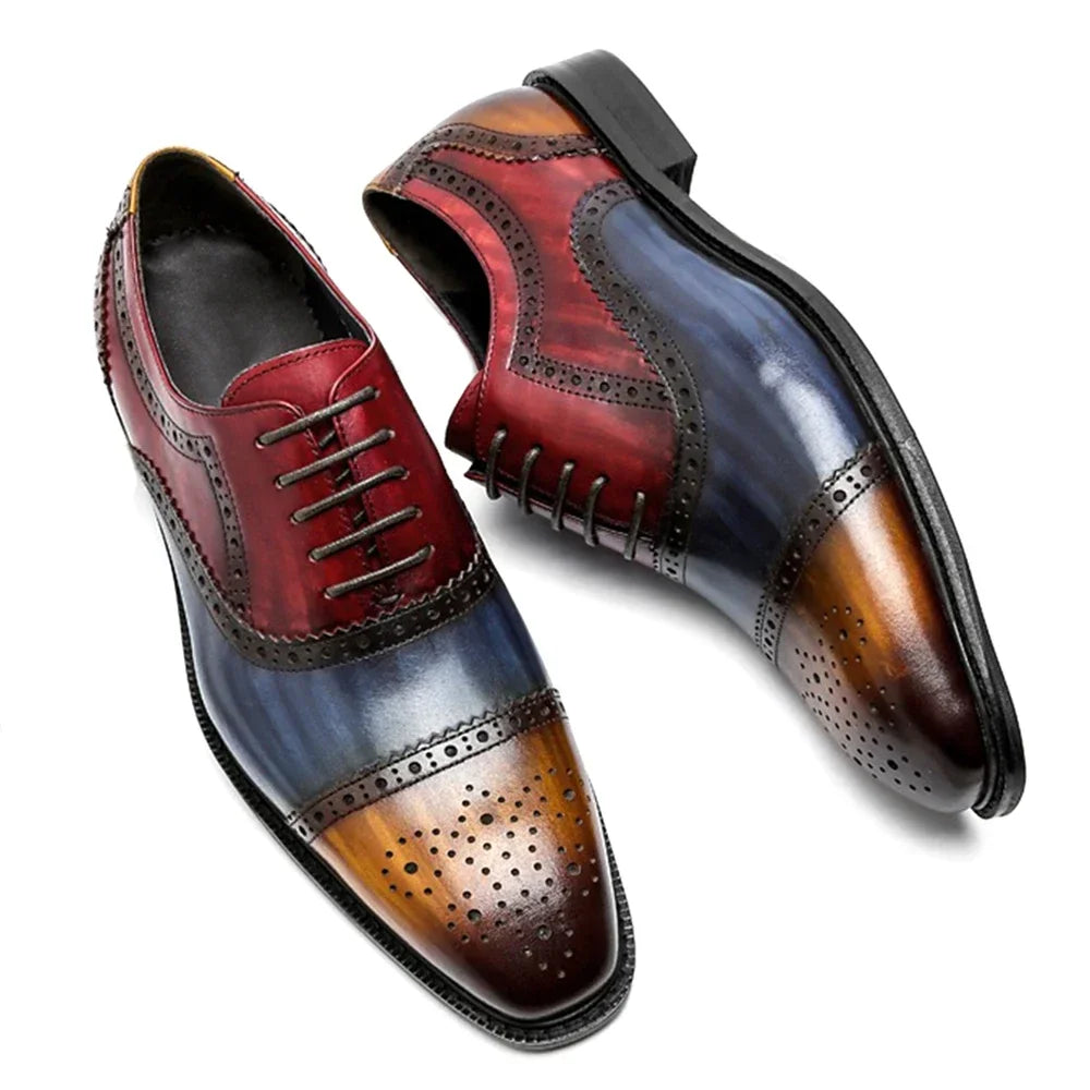 Mens Color Block Genuine Leather Formal Oxford Shoes