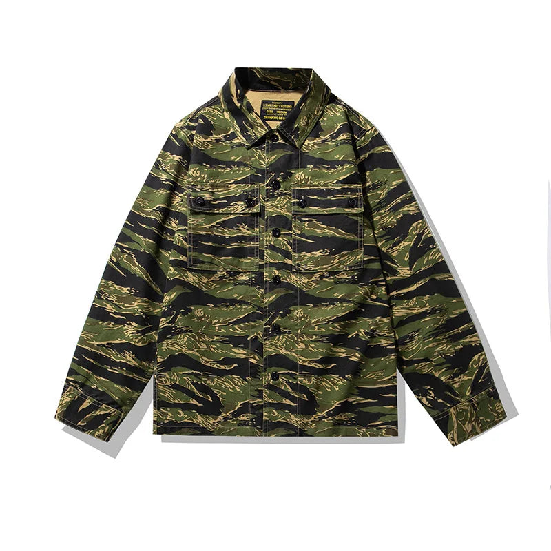 Herren-Cargohemd mit Tigerstreifen und Camouflage-Muster