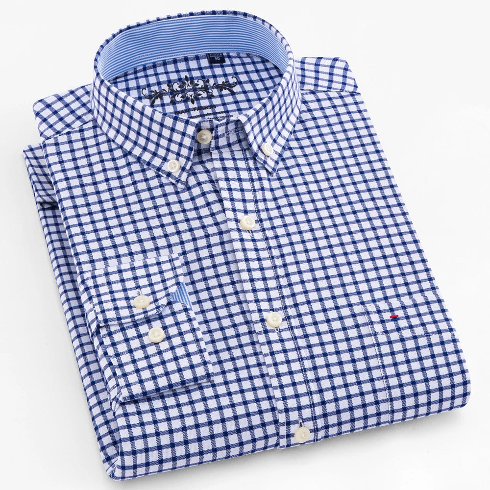 Men's Oxford Cotton Striped Shirt, Long Sleeve Shirt