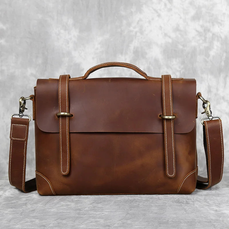Men's Top Layer Cowhide Briefcase Crazy Horse Leather Bag