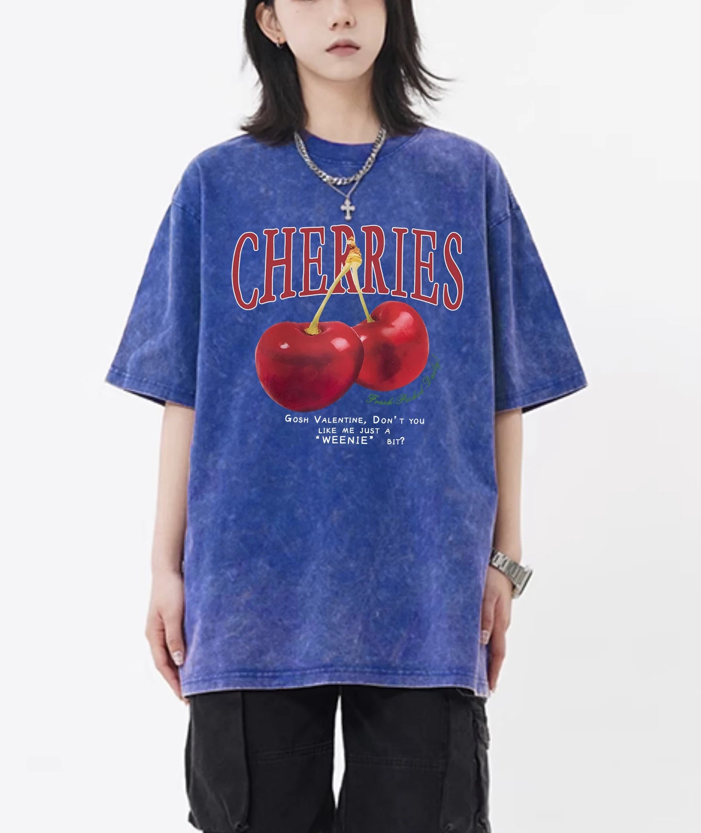 Cherry And Letter Pattern Snow Wash Top