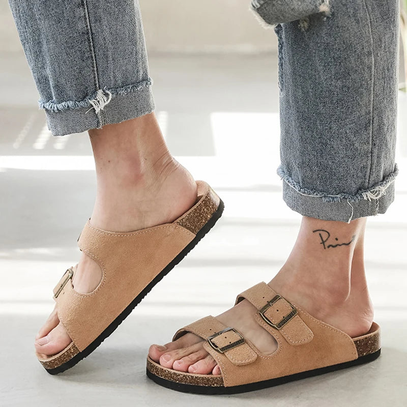 Women Cork Slippers Summer Mule Clogs Flats Sandals