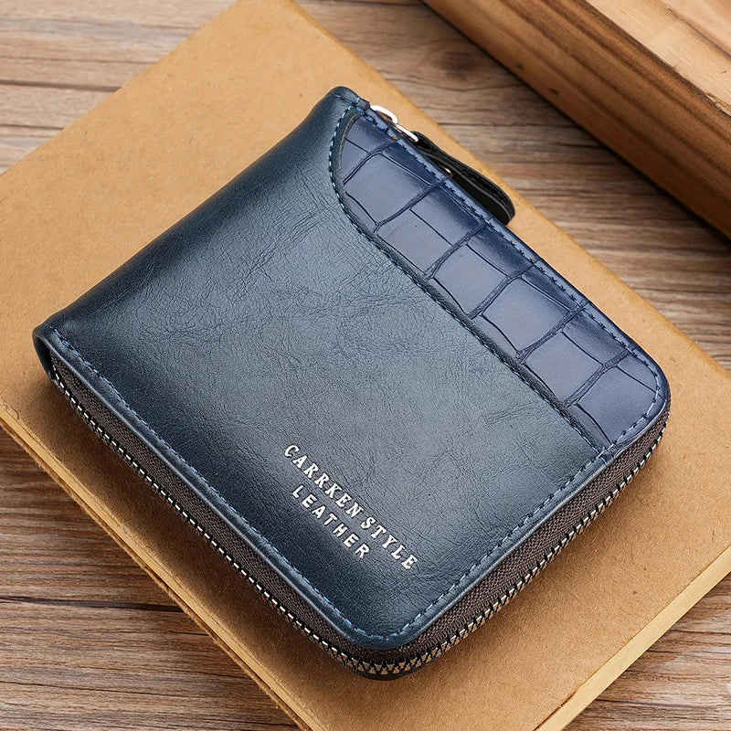 Männer Reißverschluss Luxus Münzfach Retro Patchwork Geldbörse
