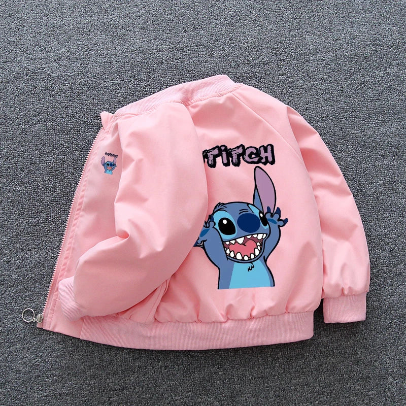 Children Boy Cartoon Lilo and Stitch Zipper Long Sleeve Windproof Outerwear
